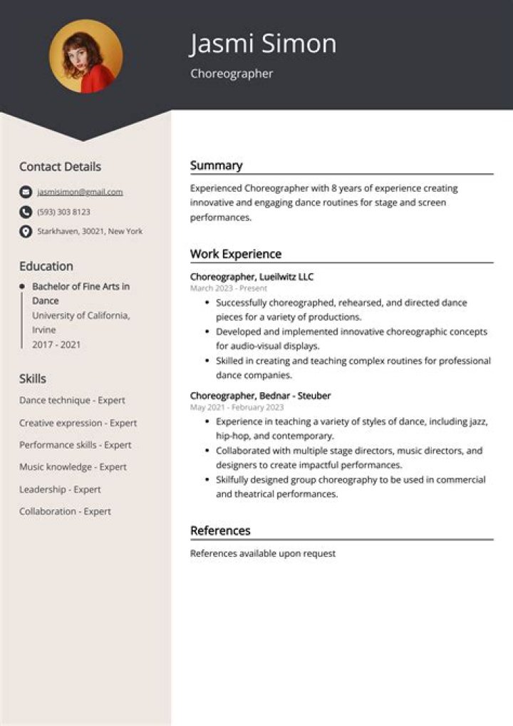 How do you write a choreographer resume?